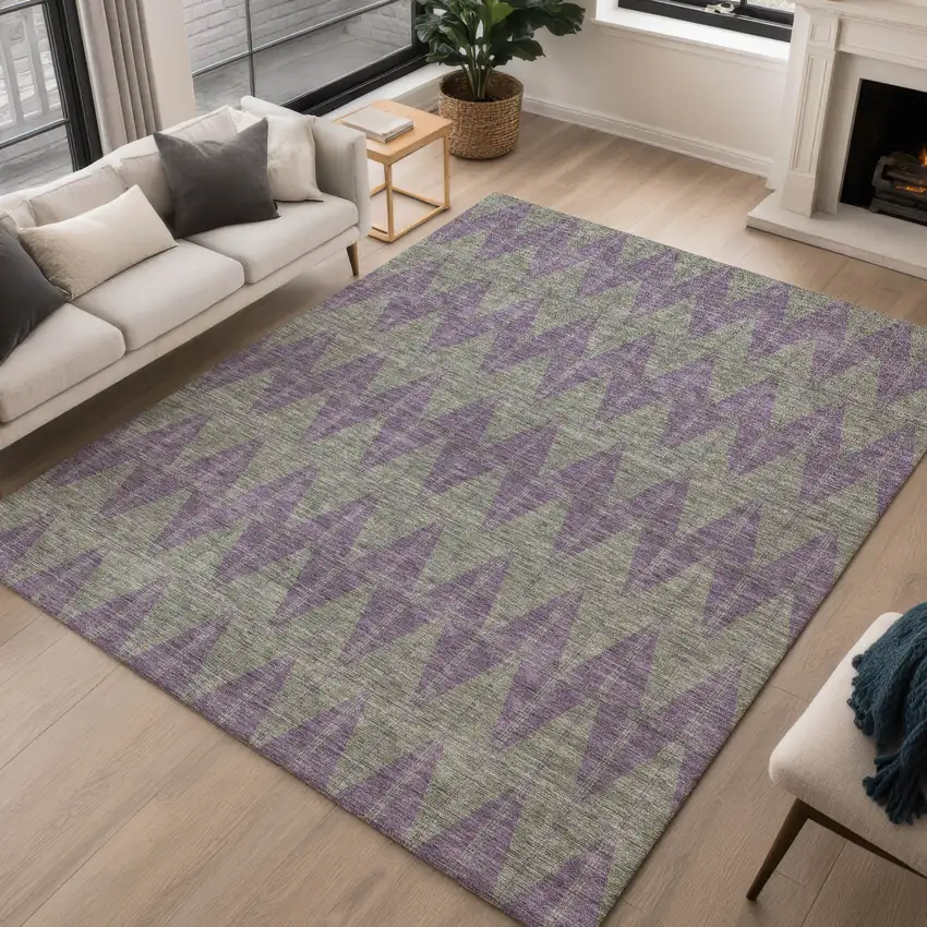 Plum And Sage Geometric Washable Indoor Outdoor Area Rug Photo 5