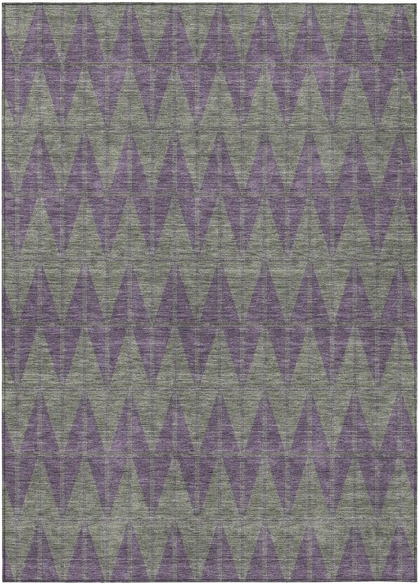 Plum And Sage Geometric Washable Indoor Outdoor Area Rug Photo 1