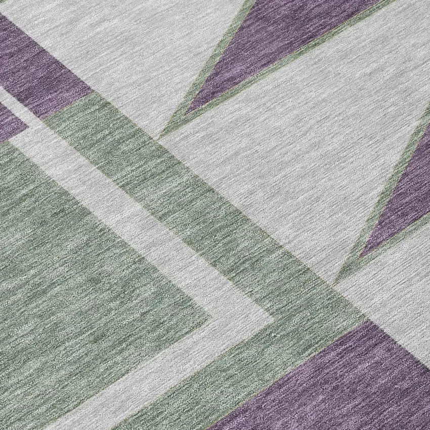 Plum And Silver Geometric Washable Indoor Outdoor Area Rug Photo 5