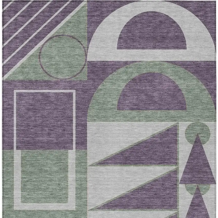 Plum And Silver Geometric Washable Indoor Outdoor Area Rug Photo 3