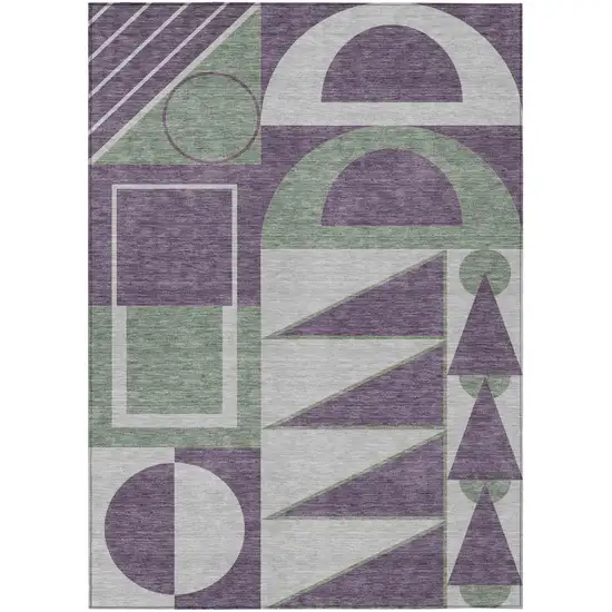Plum And Silver Geometric Washable Indoor Outdoor Area Rug Photo 1