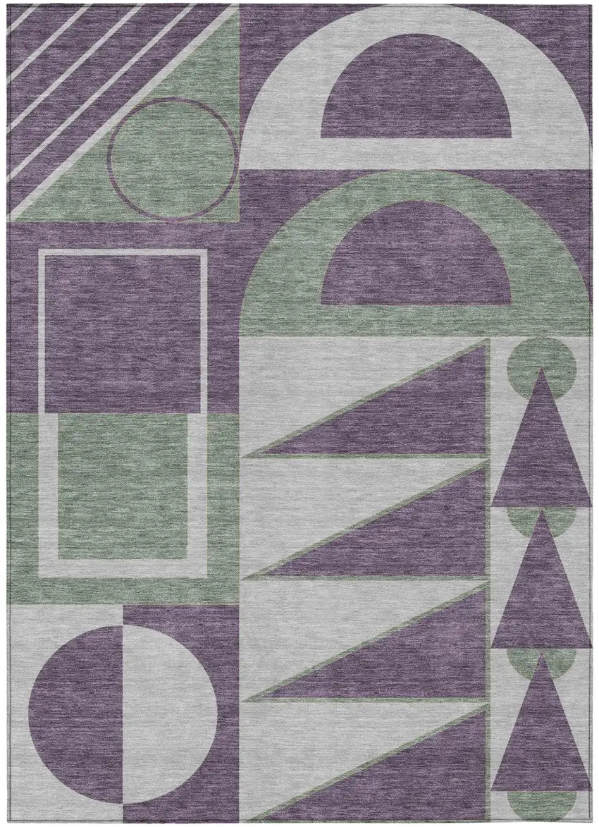 Plum And Silver Geometric Washable Indoor Outdoor Area Rug Photo 1