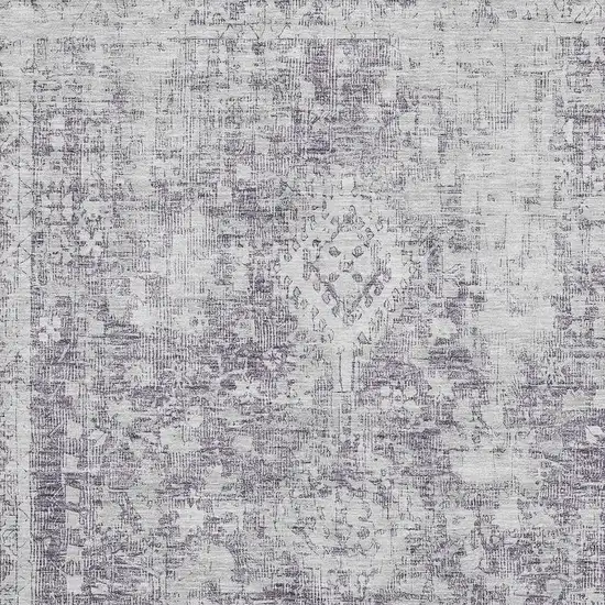Plum And Silver Oriental Washable Area Rug With UV Protection Photo 2