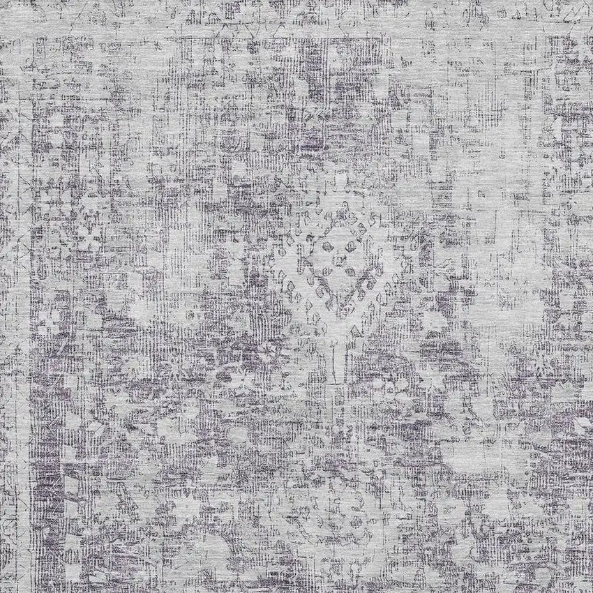 Plum And Silver Oriental Washable Area Rug With UV Protection Photo 2