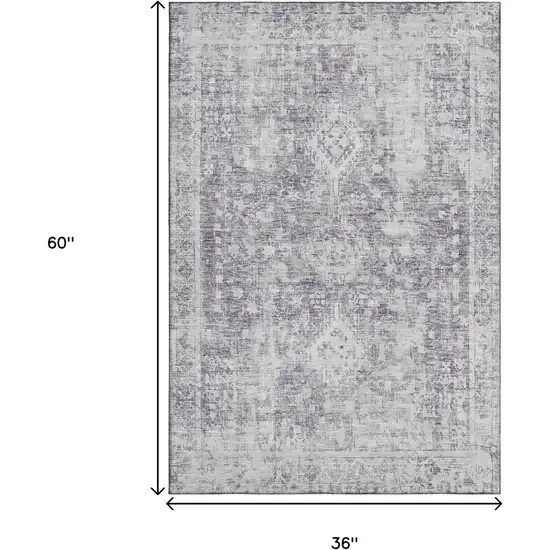 Plum And Silver Oriental Washable Area Rug With UV Protection Photo 3