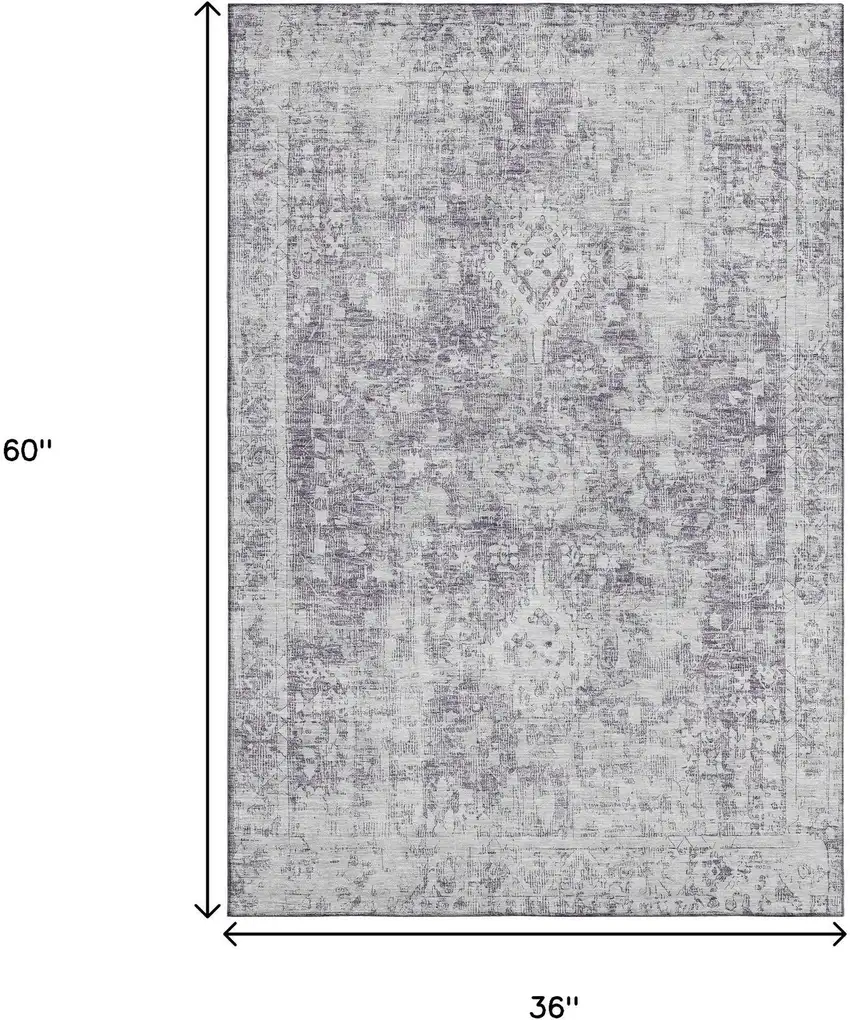 Plum And Silver Oriental Washable Area Rug With UV Protection Photo 3