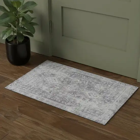 Plum And Silver Oriental Washable Area Rug With UV Protection Photo 1