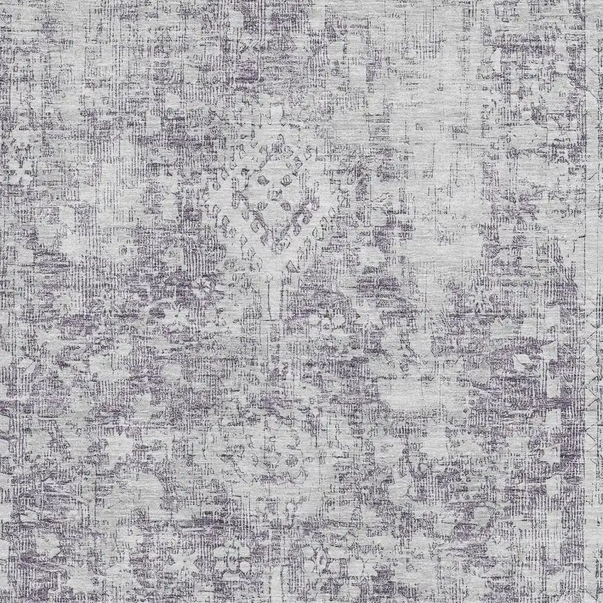 Plum And Silver Oriental Washable Area Rug With UV Protection Photo 2