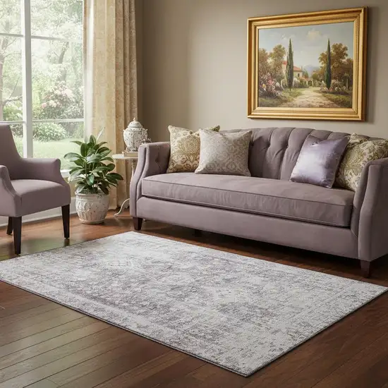 Plum And Silver Oriental Washable Area Rug With UV Protection Photo 2