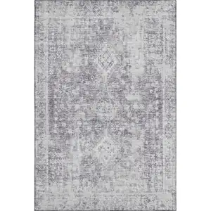 Photo of Plum And Silver Oriental Washable Area Rug With UV Protection