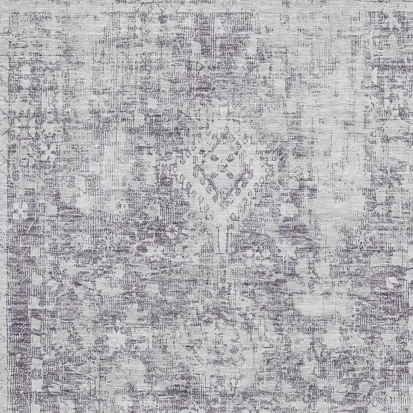 Plum And Silver Oriental Washable Area Rug With UV Protection Photo 2