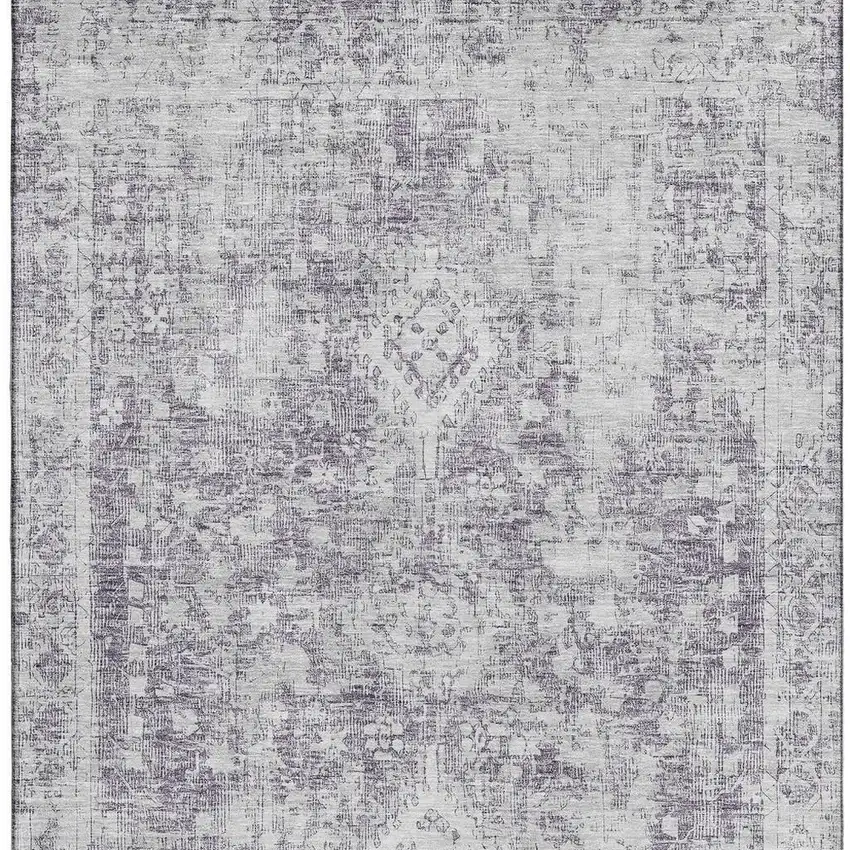 Plum And Silver Oriental Washable Area Rug With UV Protection Photo 4