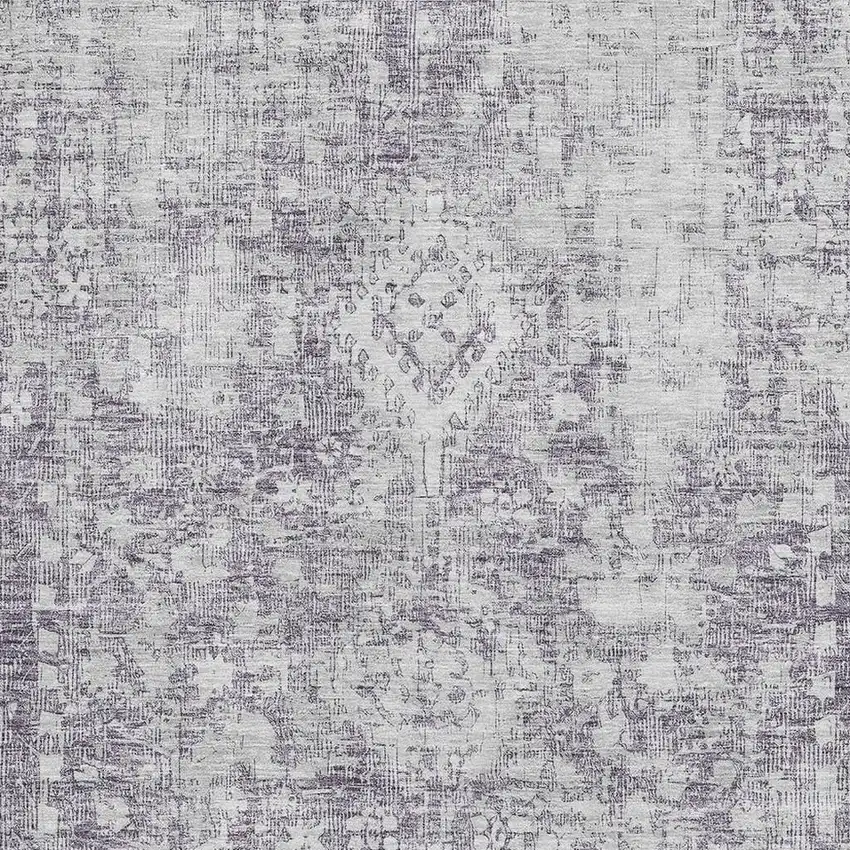 Plum And Silver Oriental Washable Area Rug With UV Protection Photo 2