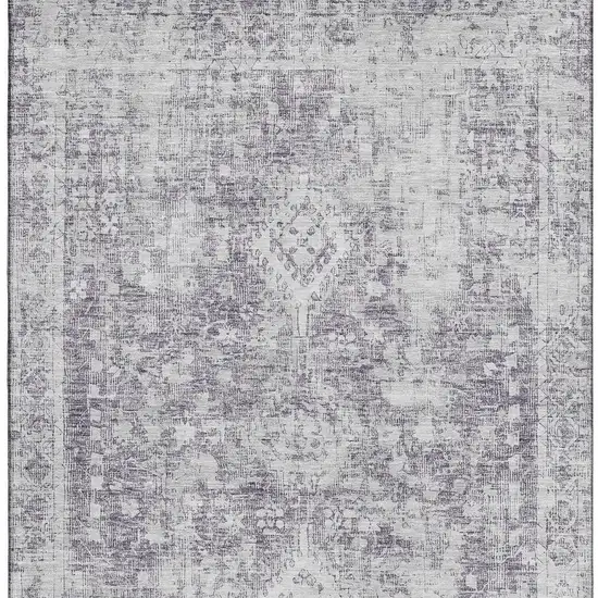Plum And Silver Oriental Washable Area Rug With UV Protection Photo 3