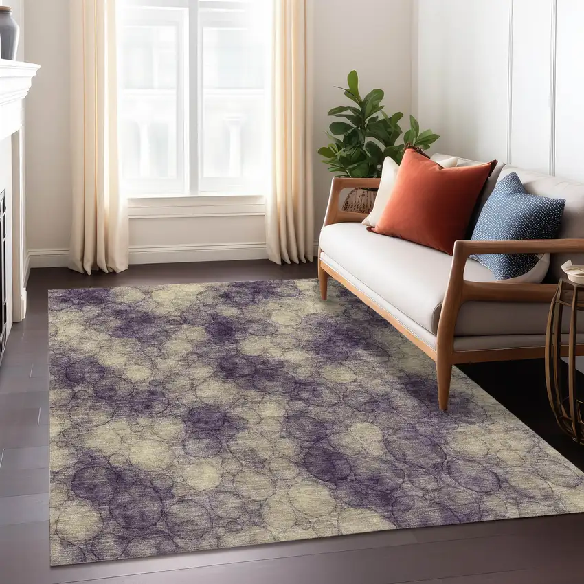 Plum And Wheat Abstract Washable Indoor Outdoor Area Rug Photo 5