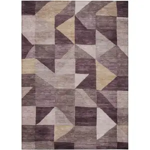Photo of Plum And Wheat Geometric Washable Indoor Outdoor Area Rug