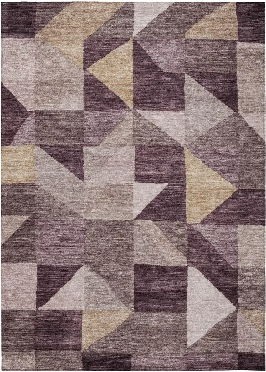 Plum And Wheat Geometric Washable Indoor Outdoor Area Rug Photo 1