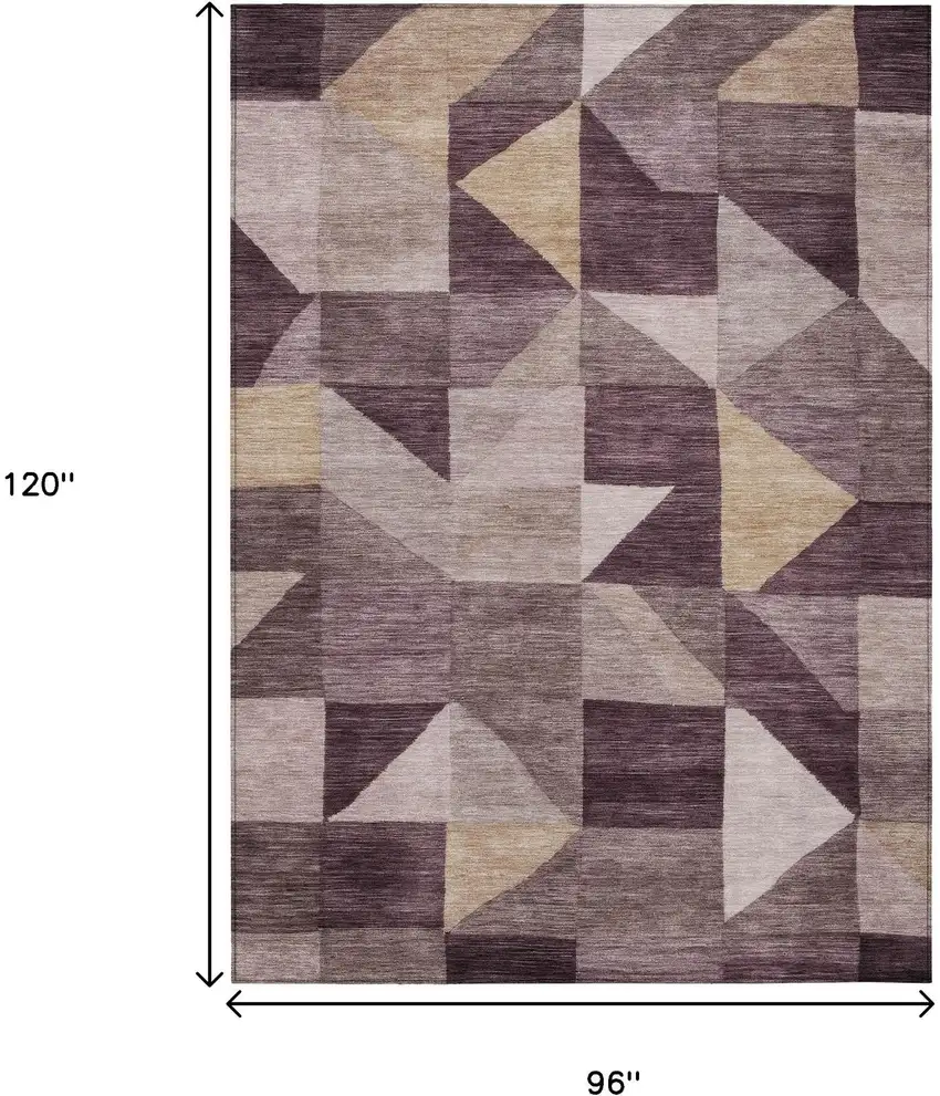Plum And Wheat Geometric Washable Indoor Outdoor Area Rug Photo 7