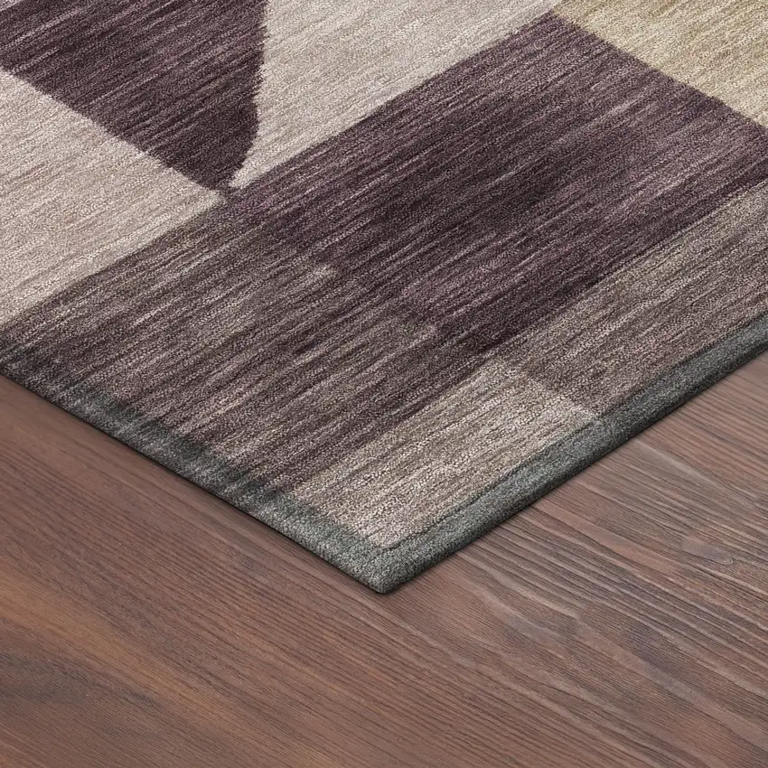 Plum And Wheat Geometric Washable Indoor Outdoor Area Rug Photo 5