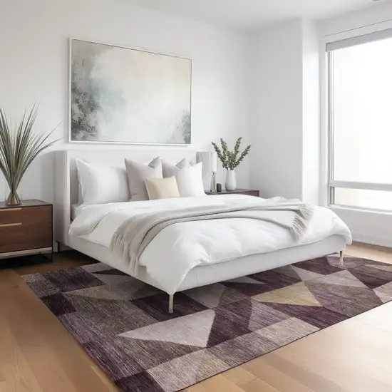 Plum And Wheat Geometric Washable Indoor Outdoor Area Rug Photo 6