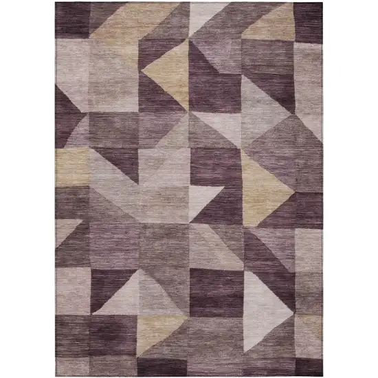 Plum And Wheat Geometric Washable Indoor Outdoor Area Rug Photo 1