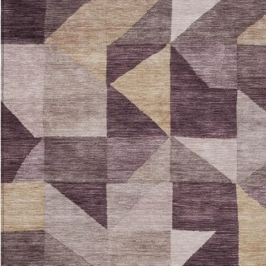 Plum And Wheat Geometric Washable Indoor Outdoor Area Rug Photo 2