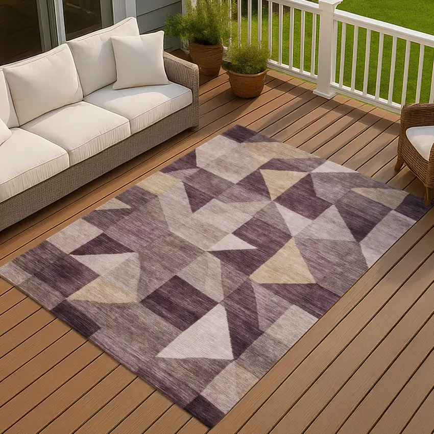 Plum And Wheat Geometric Washable Indoor Outdoor Area Rug Photo 4