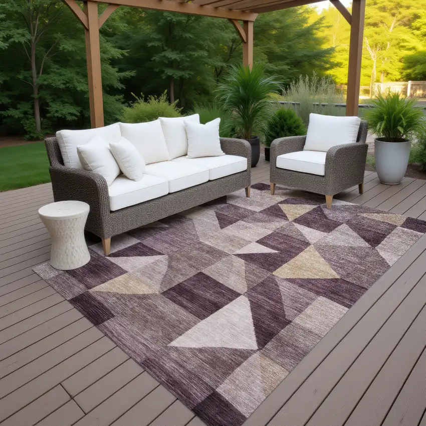 Plum And Wheat Geometric Washable Indoor Outdoor Area Rug Photo 7