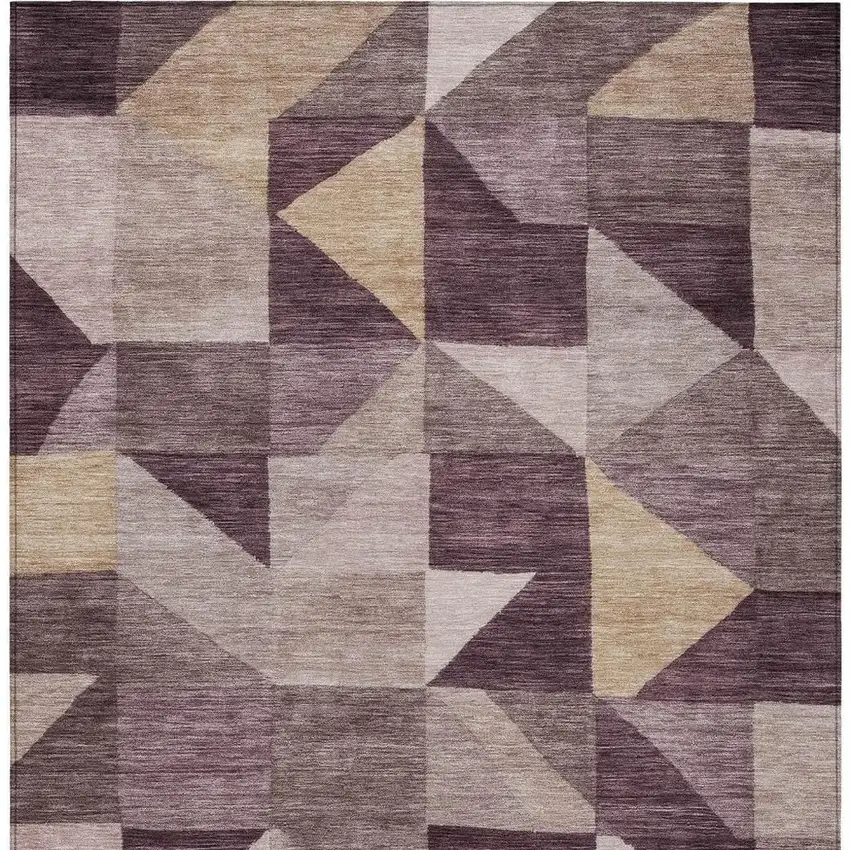 Plum And Wheat Geometric Washable Indoor Outdoor Area Rug Photo 3