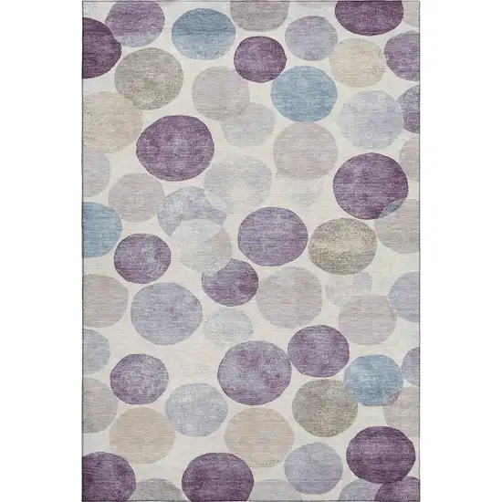 Plum Beige And Blue Geometric Washable Area Rug With UV Protection Photo 1