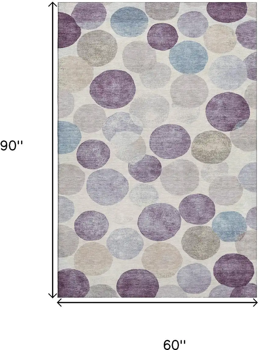 Plum Beige And Blue Geometric Washable Area Rug With UV Protection Photo 9