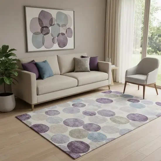 Plum Beige And Blue Geometric Washable Area Rug With UV Protection Photo 2