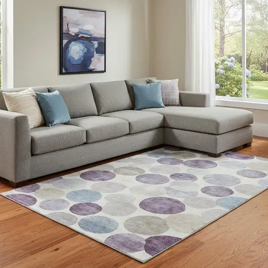 Plum Beige And Blue Geometric Washable Area Rug With UV Protection Photo 2