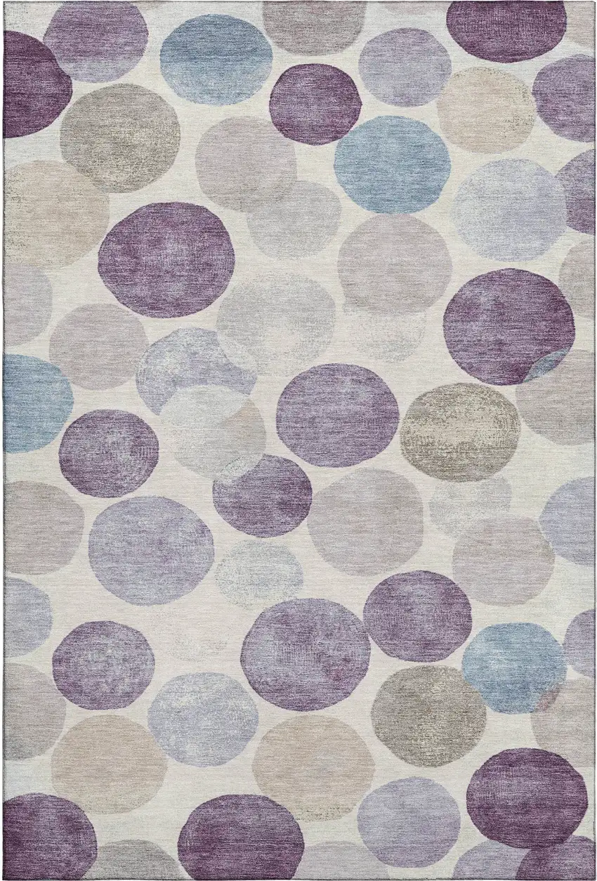 Plum Beige And Blue Geometric Washable Area Rug With UV Protection Photo 1