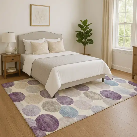 Plum Beige And Blue Geometric Washable Area Rug With UV Protection Photo 5