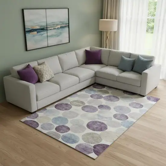 Plum Beige And Blue Geometric Washable Area Rug With UV Protection Photo 2