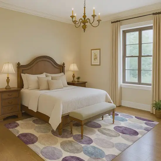 Plum Beige And Blue Geometric Washable Area Rug With UV Protection Photo 6