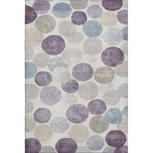 Photo of Plum Beige And Blue Geometric Washable Area Rug With UV Protection