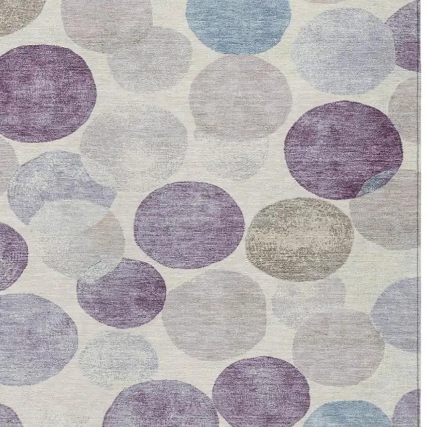 Plum Beige And Denim Blue Geometric Washable Indoor Outdoor Area Rug Photo 7