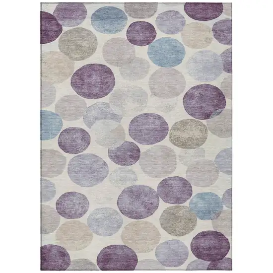 Plum Beige And Denim Blue Geometric Washable Indoor Outdoor Area Rug Photo 9