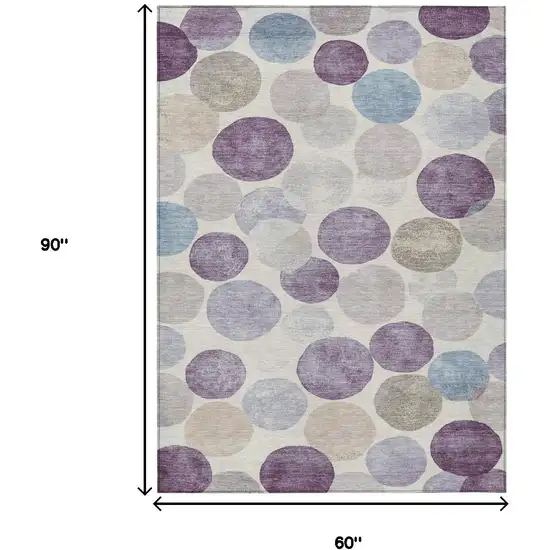 Plum Beige And Denim Blue Geometric Washable Indoor Outdoor Area Rug Photo 9