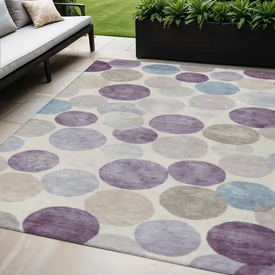 Plum Beige And Denim Blue Geometric Washable Indoor Outdoor Area Rug Photo 2