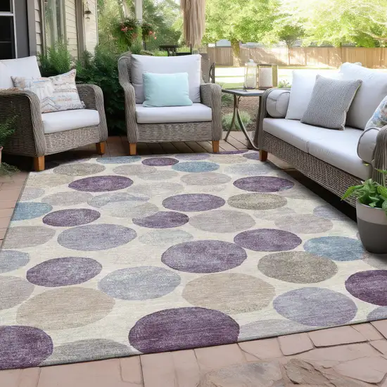 Plum Beige And Denim Blue Geometric Washable Indoor Outdoor Area Rug Photo 5