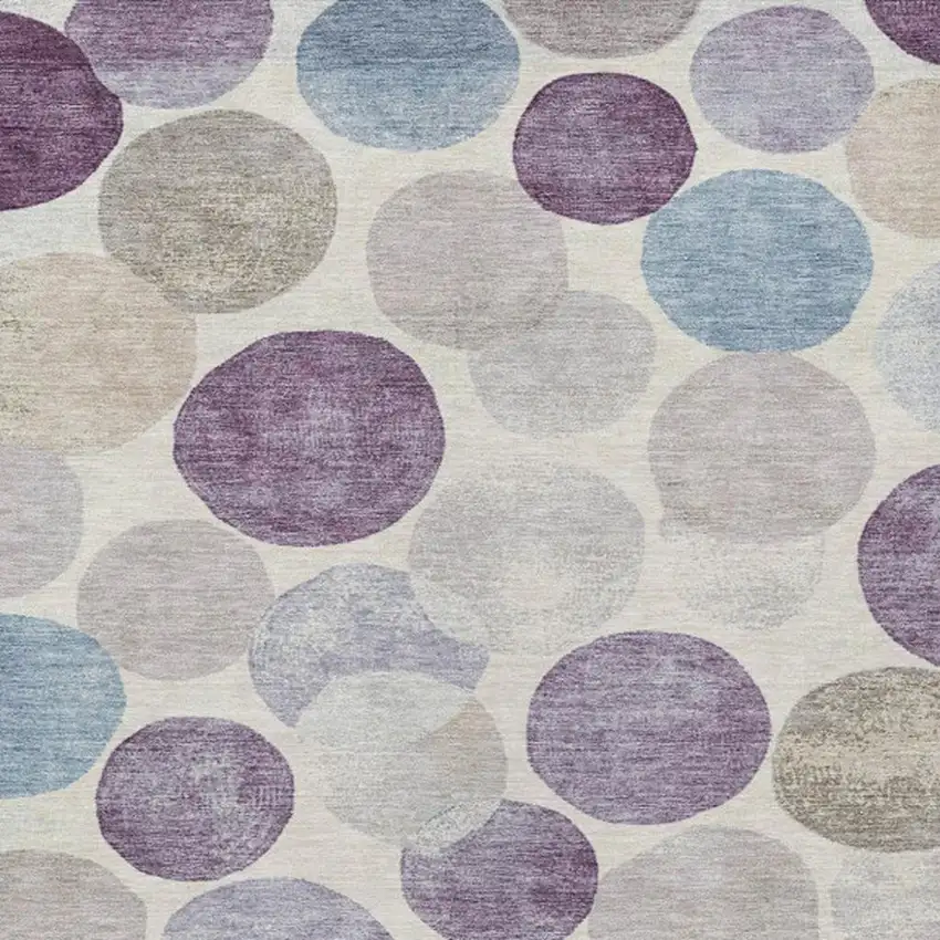 Plum Beige And Denim Blue Geometric Washable Indoor Outdoor Area Rug Photo 7