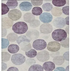 Photo of Plum Beige And Denim Blue Geometric Washable Indoor Outdoor Area Rug