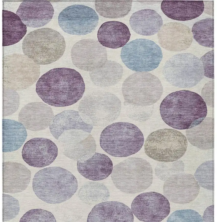 Plum Beige And Denim Blue Geometric Washable Indoor Outdoor Area Rug Photo 1