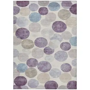 Photo of Plum Beige And Denim Blue Geometric Washable Indoor Outdoor Area Rug