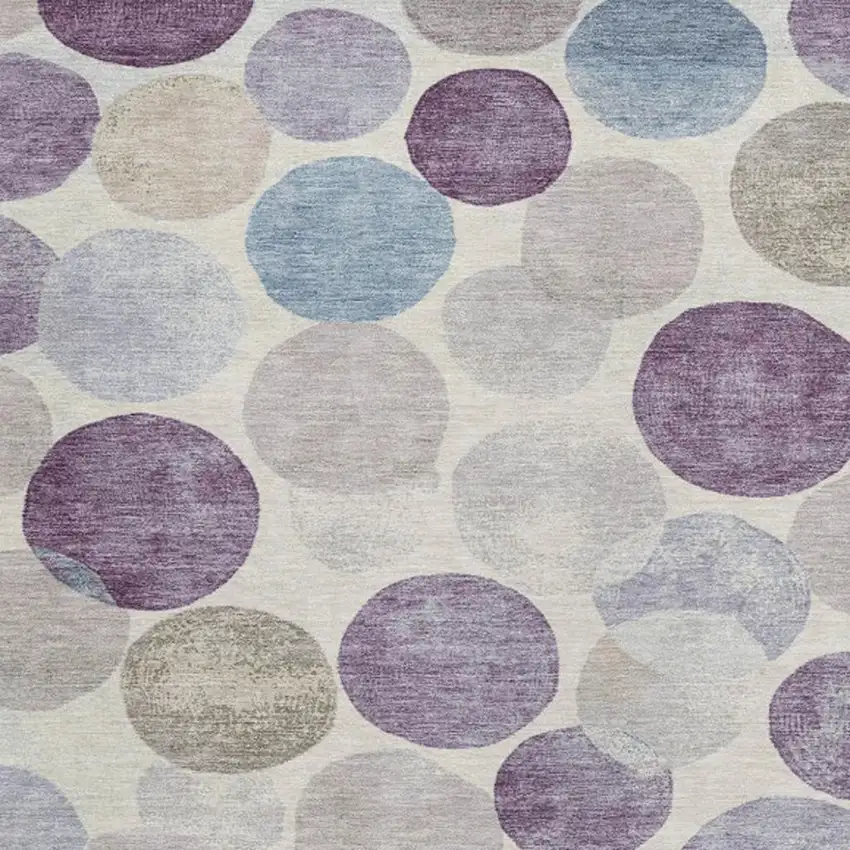 Plum Beige And Denim Blue Geometric Washable Indoor Outdoor Area Rug Photo 3