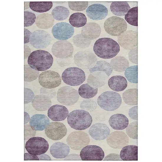 Plum Beige And Denim Blue Geometric Washable Indoor Outdoor Area Rug Photo 1