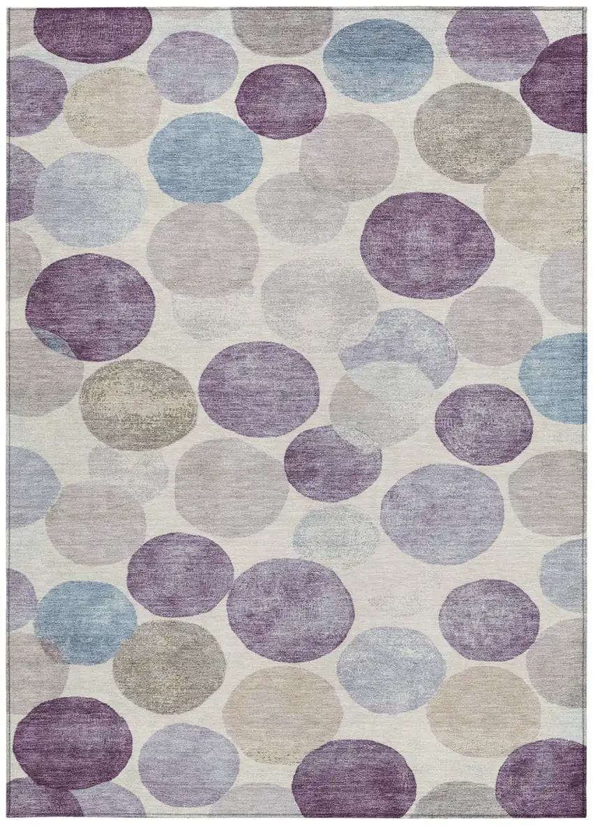 Plum Beige And Denim Blue Geometric Washable Indoor Outdoor Area Rug Photo 1